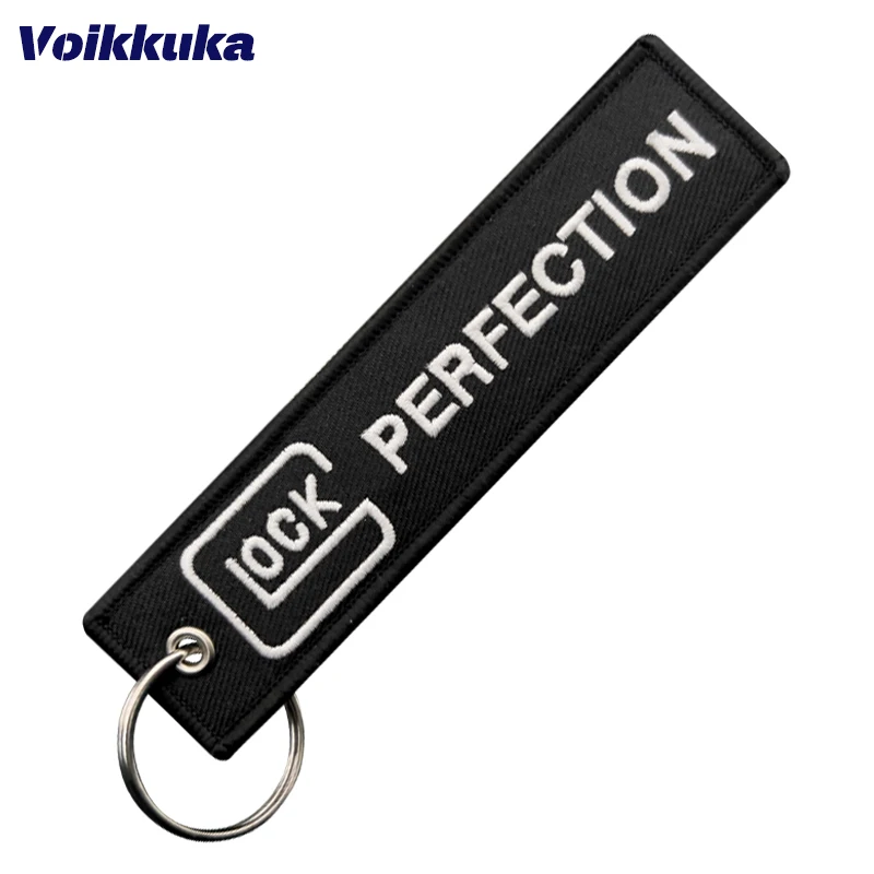 Black Tag Car Keychain, Aviação Presente, Ambos os Lados Bordados, Glock Perfeição Padrão, Pingente Mochila, Atacado, 1Pc, 2Pcs, 3Pcs