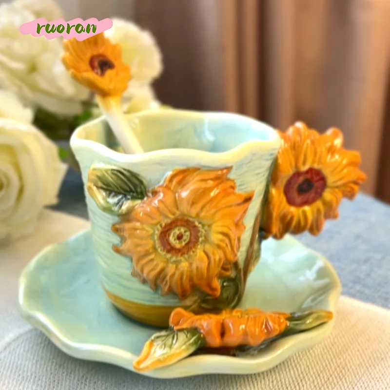 Van Gogh Starry Night Ceramic Coffee Cup with Saucer Spoon Set Perfect Afternoon Tea Gift for Bestie Friend Home Decor Ornament