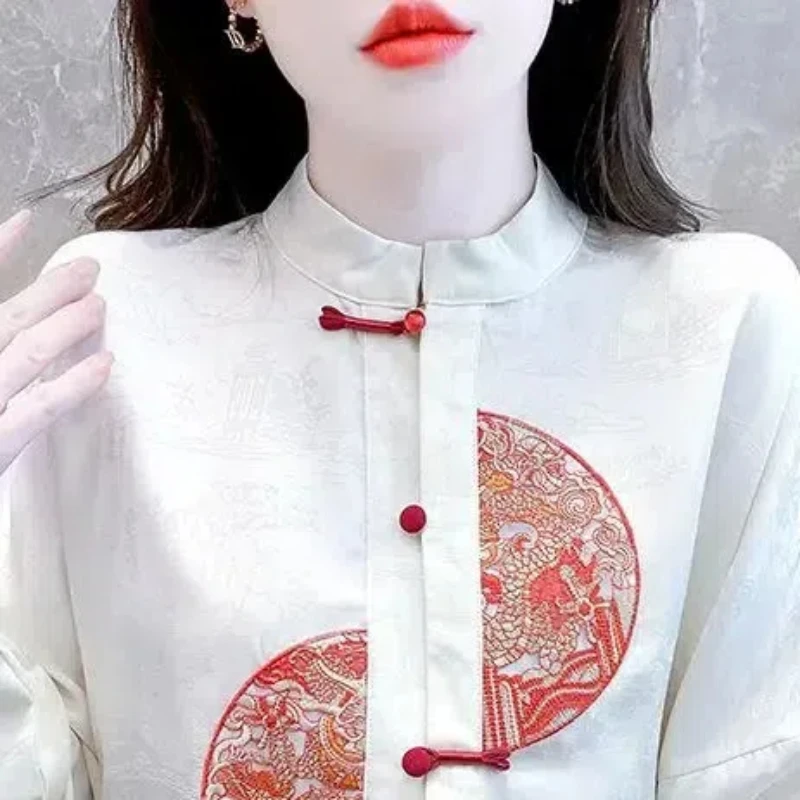 2024 Autumn/Winter Women's Casual Fashion Elegant Commuting New Chinese Style Embroidery Retro Horse Face Skirt with Shirt Top