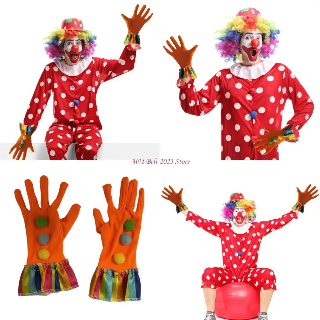

49ME Novelty Clown Gloves Soft Stretchy Pompoms Gloves For Carnivals Party Dressingup