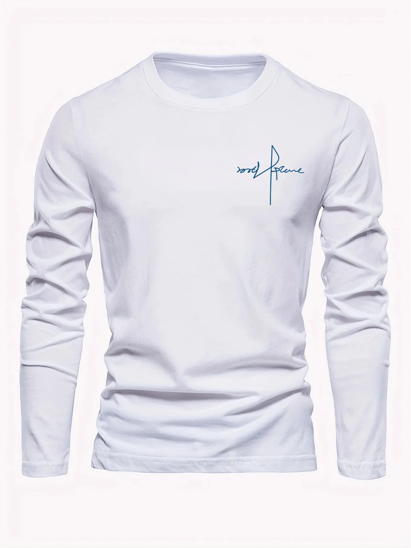 100% Pure Cotton Men's Long Sleeved Round Neck Loose Casual Letter Cross Pattern Printed Spring and Autumn Versatile T-Shirt Top