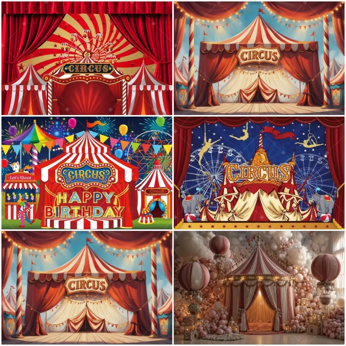 

Circus Tent Theme Birthday Party Photography Backdrop Supplies Balloon Clown Animal Decoration Children Background Photo Studio