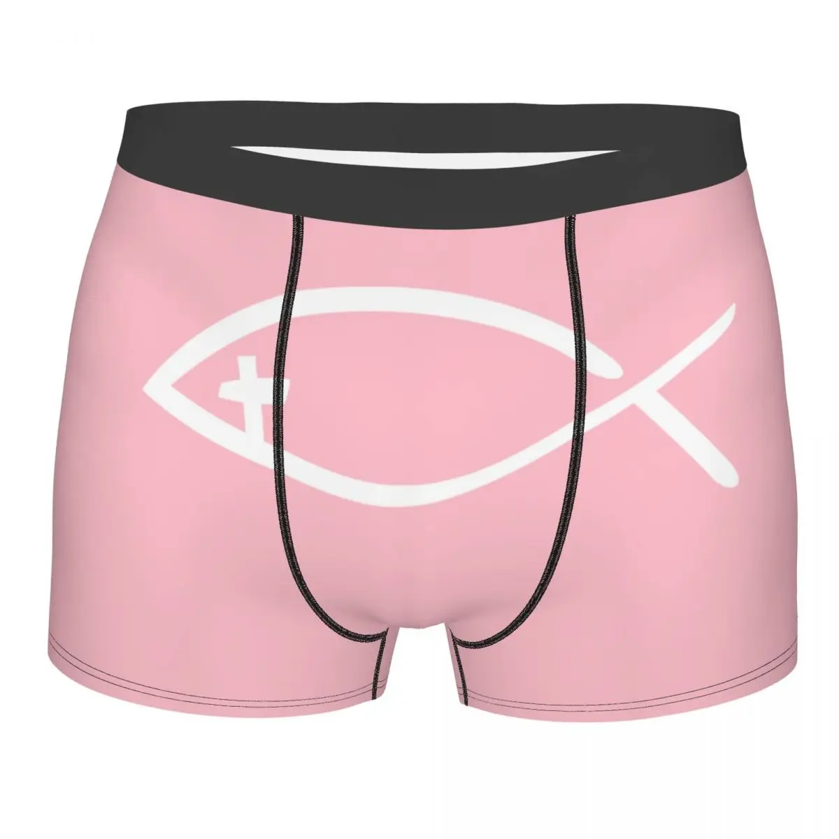 Custom Funny Jesus Cross Fish Boxers Shorts Panties Men's Underpants Comfortable Christian Briefs Underwear