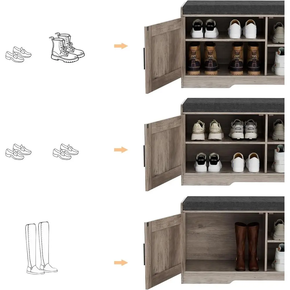 مقعد تخزين الأحذية بطبقة مزدوجة مع وسادة، خزانة ببابين، رف قابل للتعديل، 13.8 × 37.4 × 18.5، مناسب للمدخل، وغرفة المعيشة