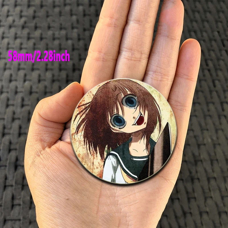 Épingles en fer blanc motif Higurashi When They Cry, 32/44/58mm, pour décoration de vêtements, badge, dessin animé, DIY, cadeaux, collection GérCollection