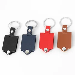 10pcs Sulimation Blank Keychain With PU Cover Leather Case Protect Photo Frame Keyrings Thermal Transfer Bag Keychain