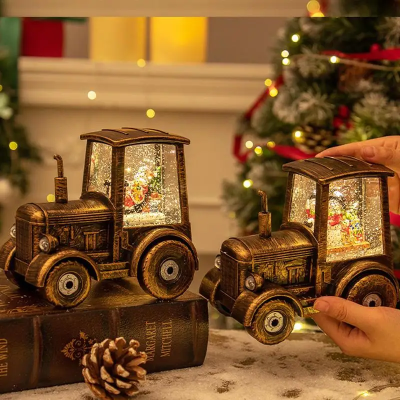 Christmas Snow Globes Vintage Bronze Tractor-Shaped Santa Claus Snowman Christmas Lantern Christmas Centerpiece Table