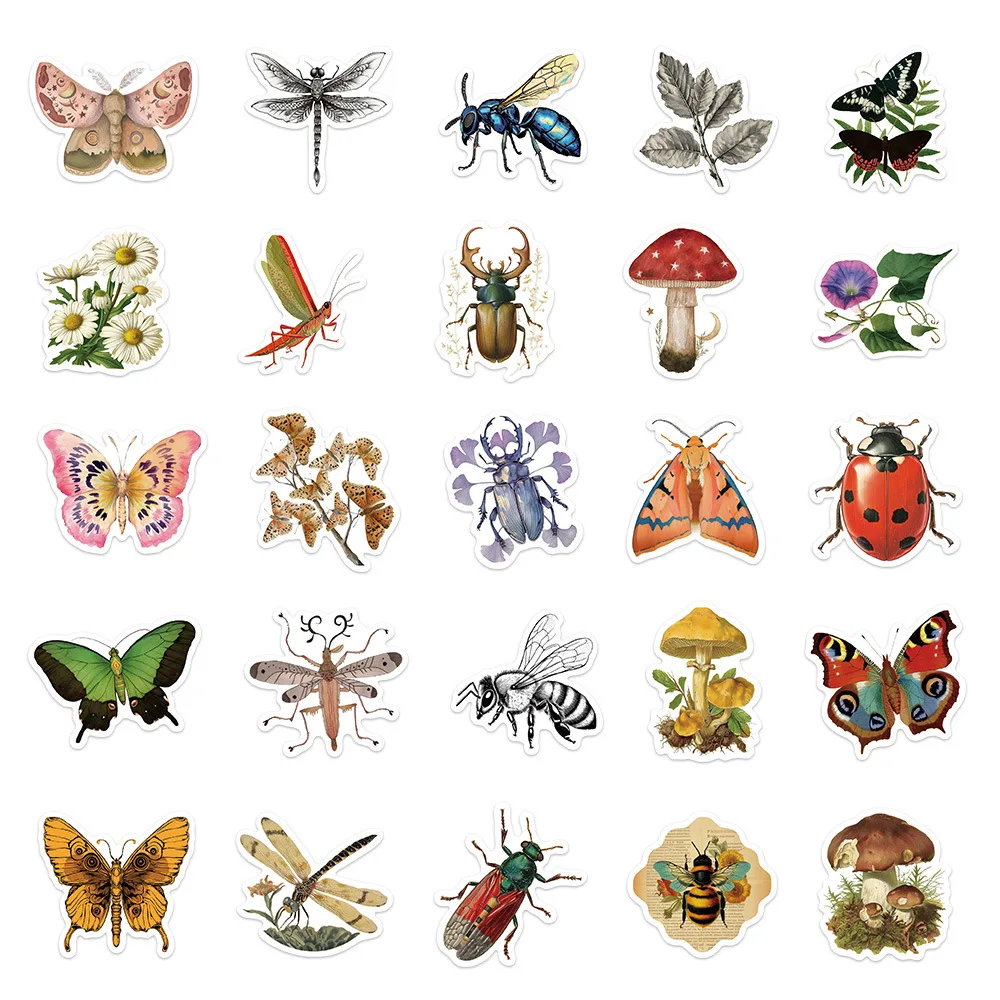 10/30/50PCS Retro Botanical Garden Insect Cartoon Sticker DIY Phone Laptop Luggage Skateboard Graffiti Decals Fun for Gift