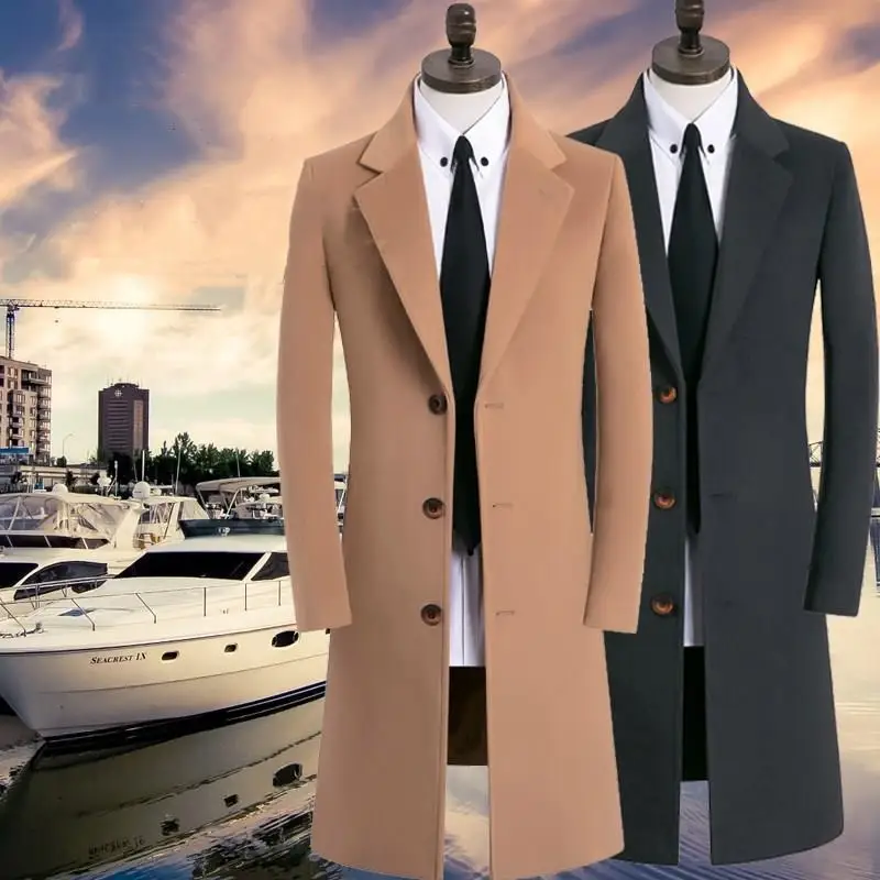 

Thiened Cotton Woolen Men's Coat Sli Slim Fit Mid-Length Windbreaker Spring Summer Autumn Travel Casual Faion Outerwear