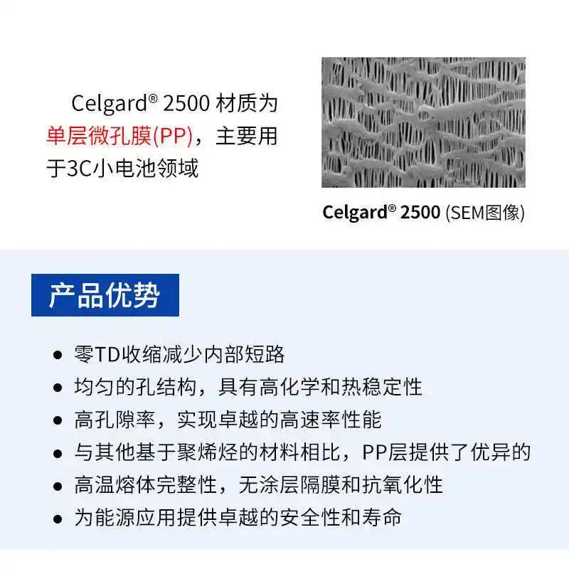 Celgard 2500 imported lithium battery separator microporous film PP single-layer separator thickness 25 μ m width 100mm dry lith