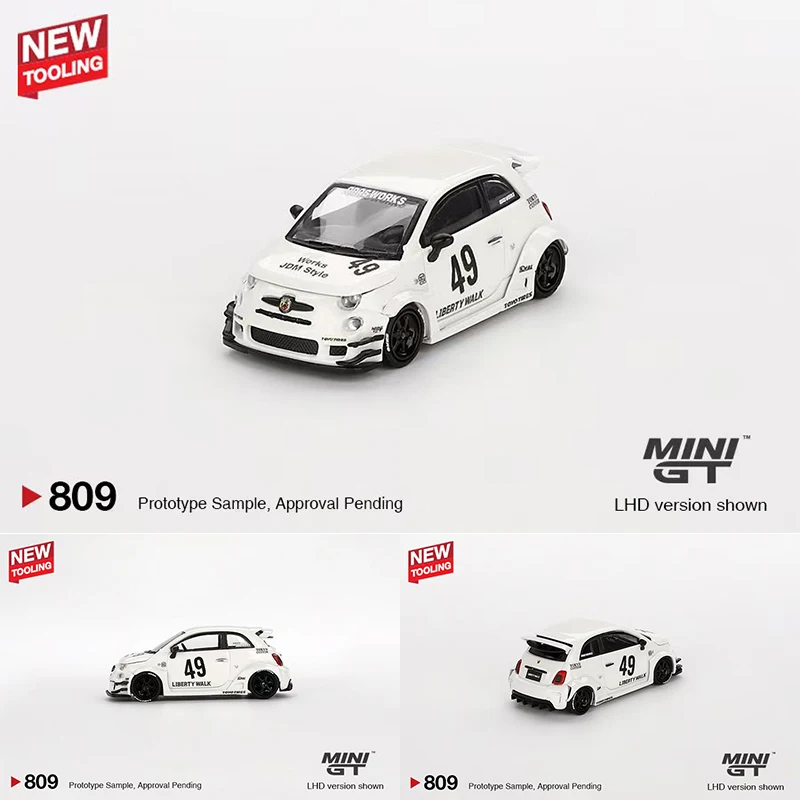 Voorverkoop Minigt 809 1:64 Lbwk Abas Werkt Abarth 595 Gara Wit Diecast Auto Model Collectie Speelgoed