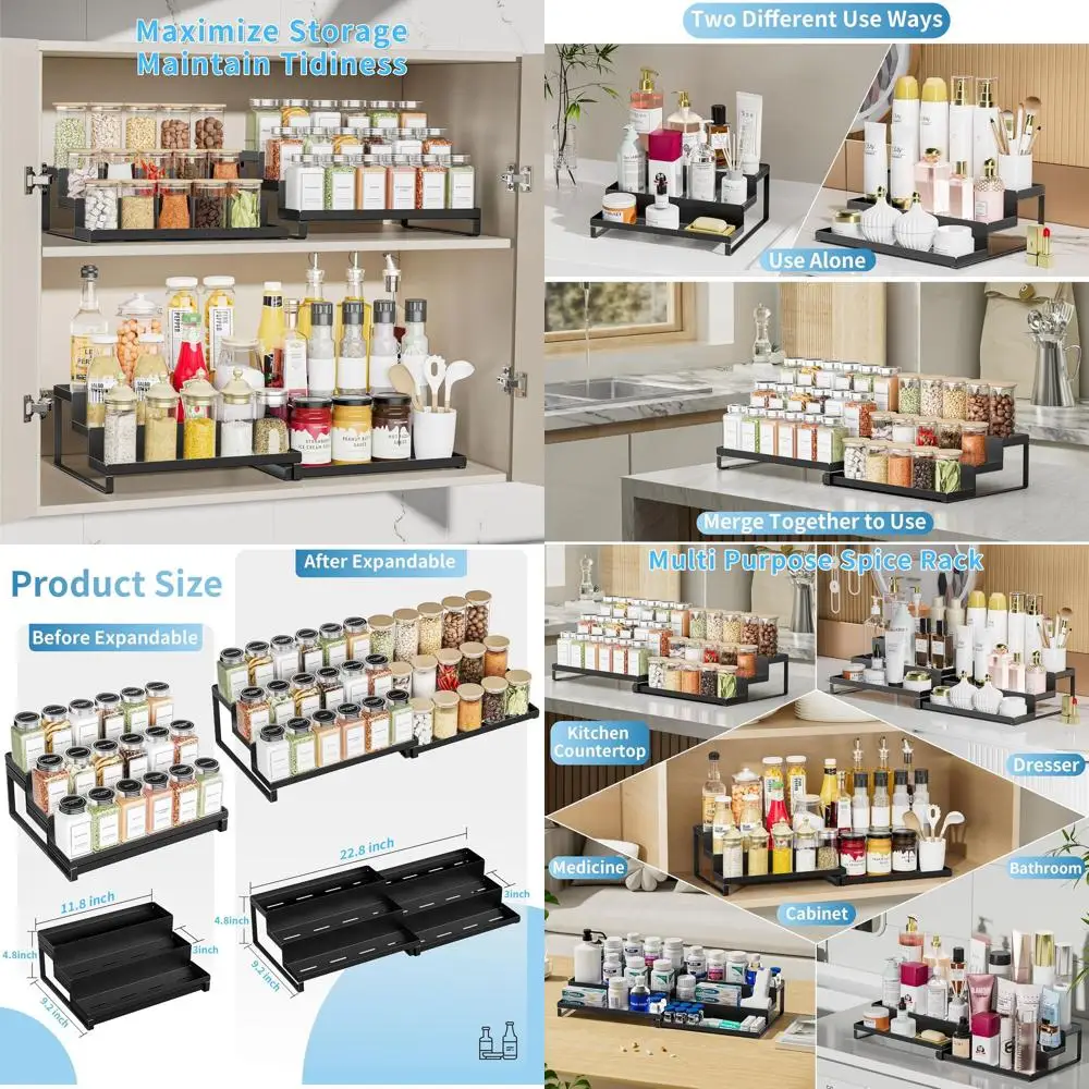 

Расширяемый 3-х уровневый металлический органайзер для специй, черный, для шкафов, столешниц, кладонов и шкафов