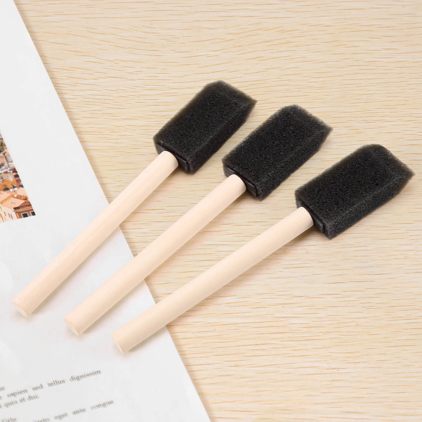 AA84 60Pcs Small Foam Paint Brush Sponge Foam Brush Painting Set Wood Handle 1 Inch Paint Brushes Tools Painting Set for Kids