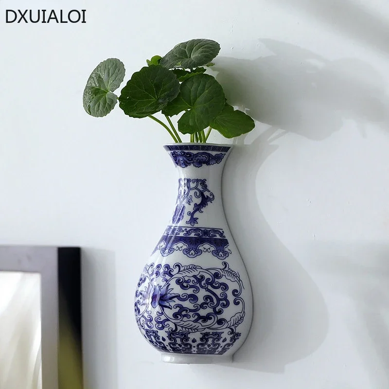 Ceramic vase antique blue and white porcelain flower arrangement vase living room wall hanging vases 1pcs flower pot  home decor