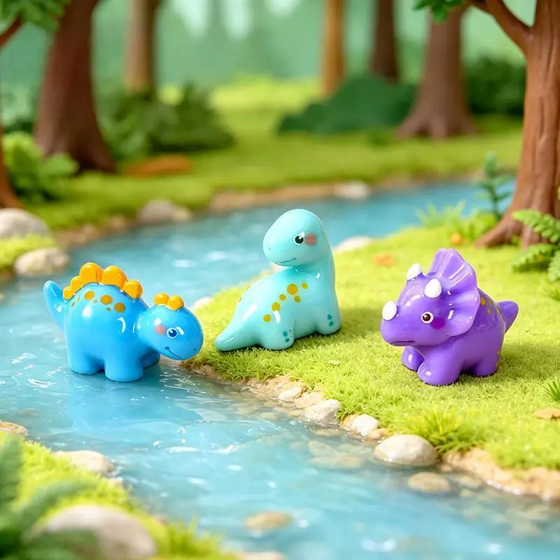 6Pcs Cute Mini Dinosaur Resin Figurine Set Cartoon Dinosaur Ornament DIY Accessory For Micro Landscape Phone Case Fridge Decor