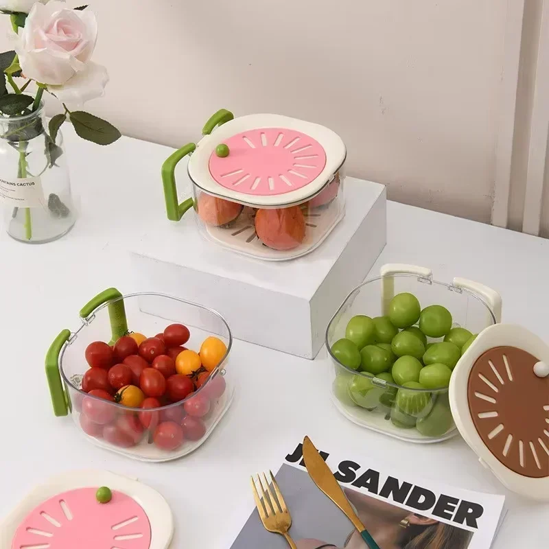 2-In-1 Dust-Proof Fruit Drainer Basket -Hidden Folding Handle Drain Switch Expandable Thickened Dewatering Dishwashing Basket - view 2
