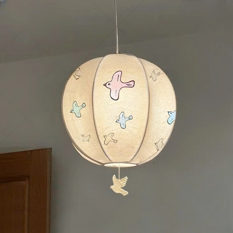 

Denmark Rotundity White Embroidery Fabric Pendant Lights Creative Living Room Bedroom Restaurant Kitchen Long Line Hanging Lamps