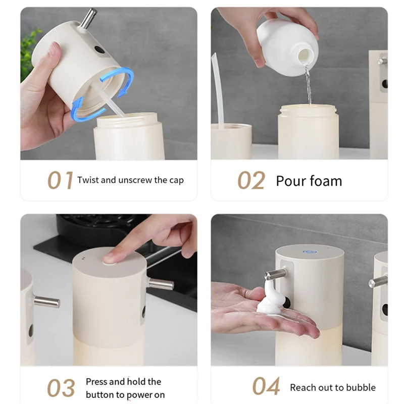 【مشعبية】موزع صابون رغوي أوتوماتيكي قابل لإعادة الشحن وموزع صابون رغوي غير متصل مناسب للحمام والمطبخ #4
