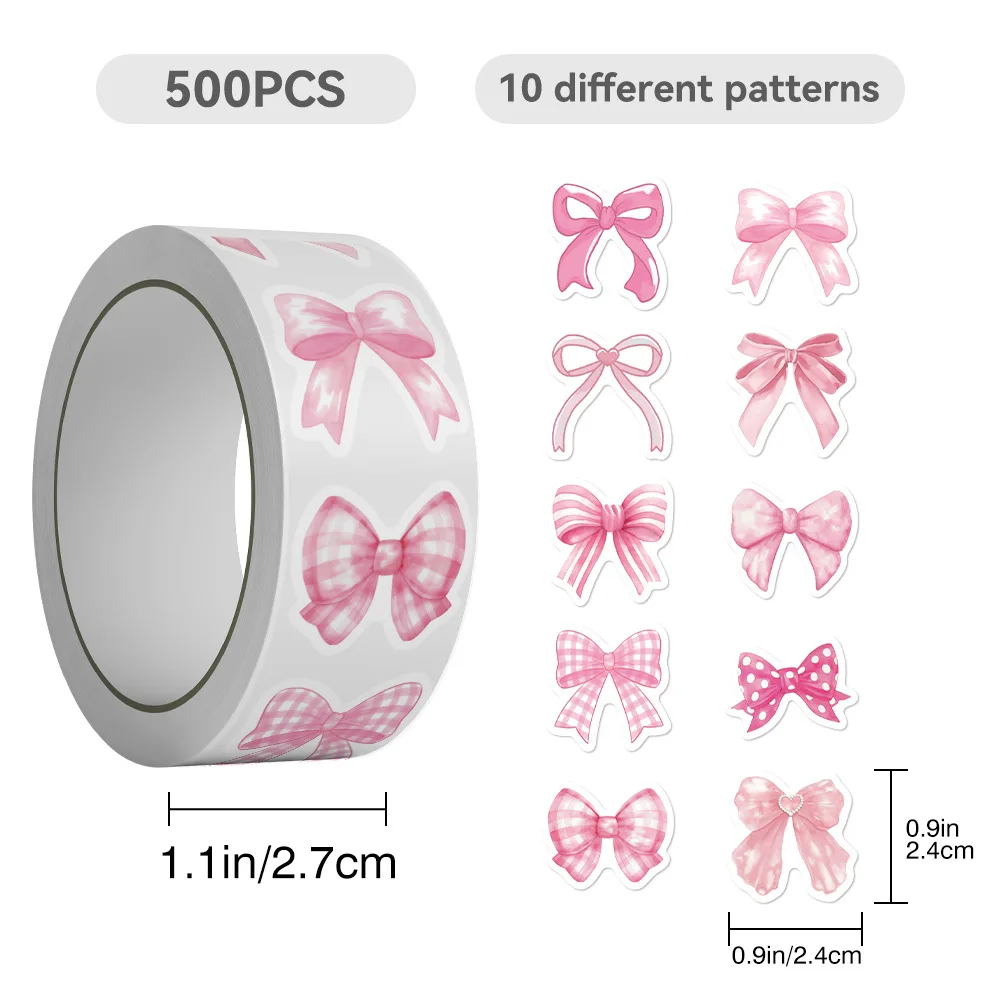 

500PCS/Roll Cartoon Pink Bow Sticker Creative Decoration Mobile Phone Case Notebook Water Cup Waterproof DIY Toy Gift Sticker