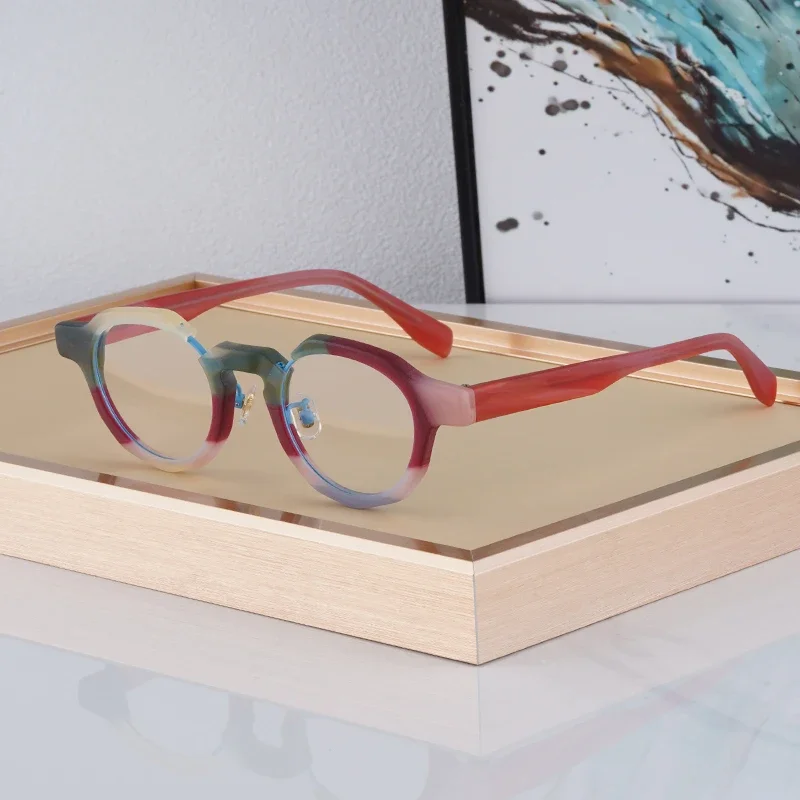 

Quality Acetate Colorful Round Glasses Frames For Men Women Japanese Style Handmade Designer Eyeglasses Customizable lenses