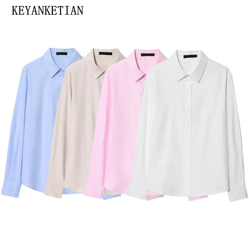 

KEYANKETIAN 2025 Autumn New Women's Basic Solid color Long-sleeved Shirt Office Lady Leisure style Single Breasted Blouses Top