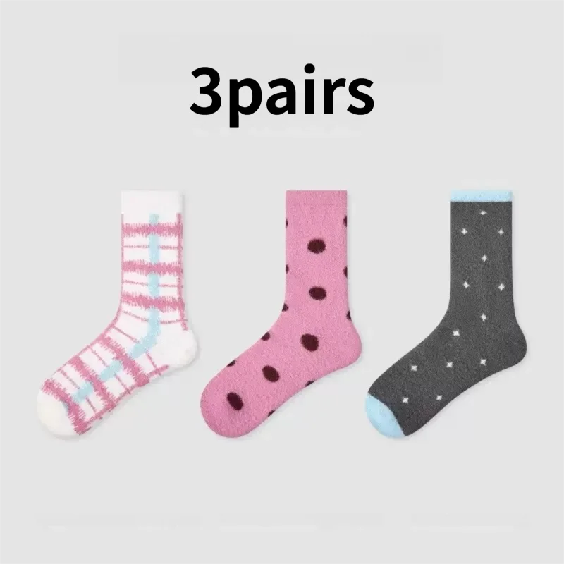 

He Ye 3, пары утолщенных коралловых флисовых зимних новых теплых универсальных носков до середины икры в горошек для беременных