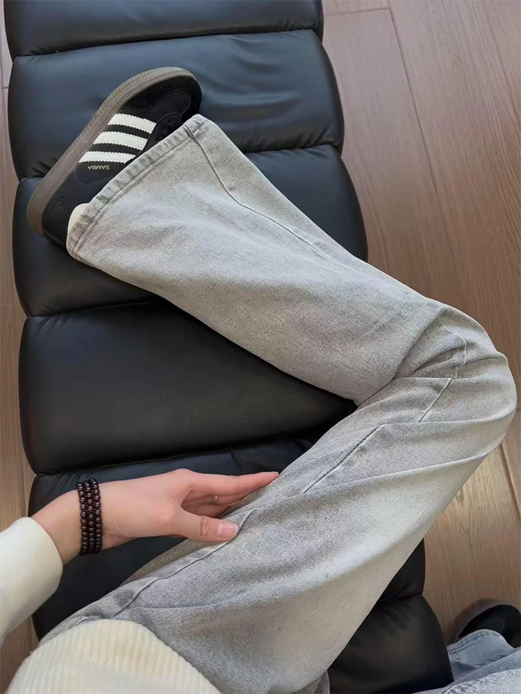 

ey American Retro Flared Jeans Men's Winter Trendy Straight Leg Slimming Pants Wear Resistant Casual mid Waist Zipper