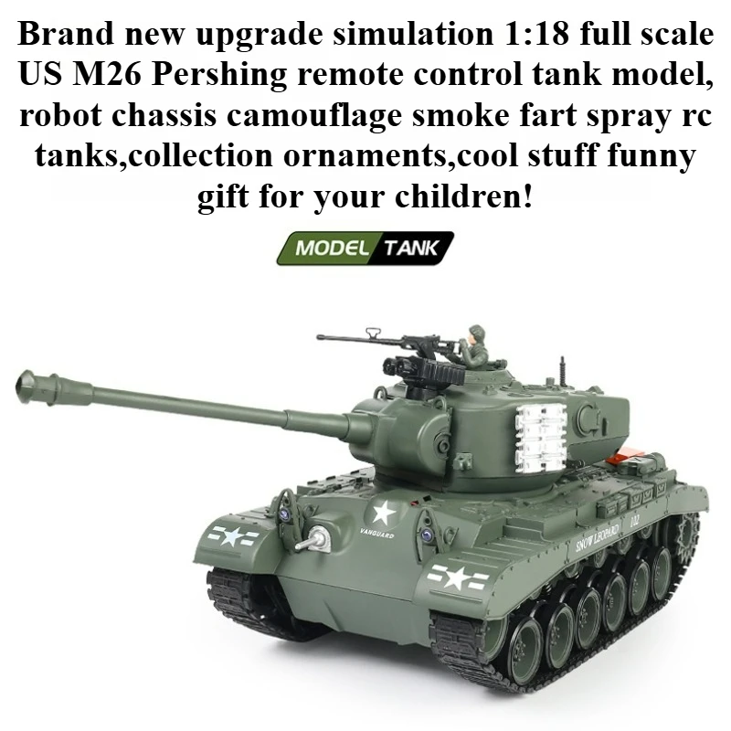 Juguete de tanque de spray de peido de cosas geniales-1:18 modelo de tanque M26 rc, coche de control remoto, chasis de robot, juguetes para niños, coches kawaii rc, regalo divertido