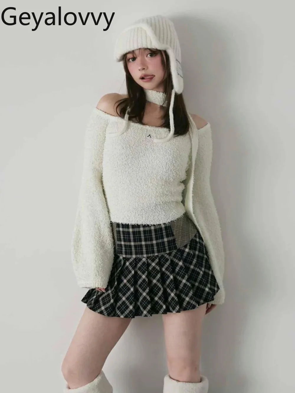 和風ハイウエスト万能チェック柄パッチワークAラインショートスカート秋新作甘い可愛い女の子プリーツミニスカートファルダス