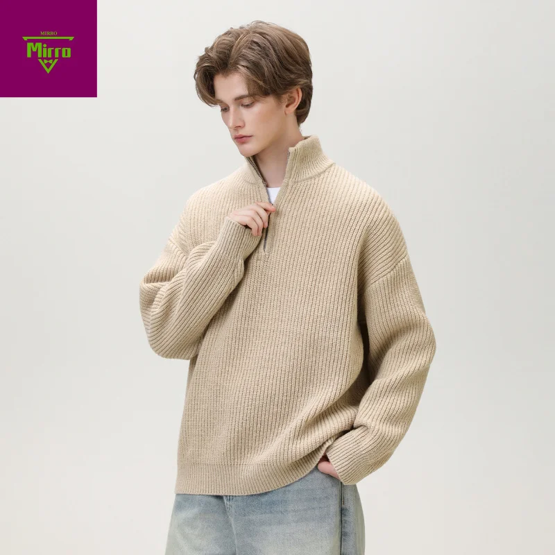 

【Mirrordust】Autumn Winter New Solid Color Lazy Style Knitted Sweater Heavy Texture Casual Loose Sweater for Men