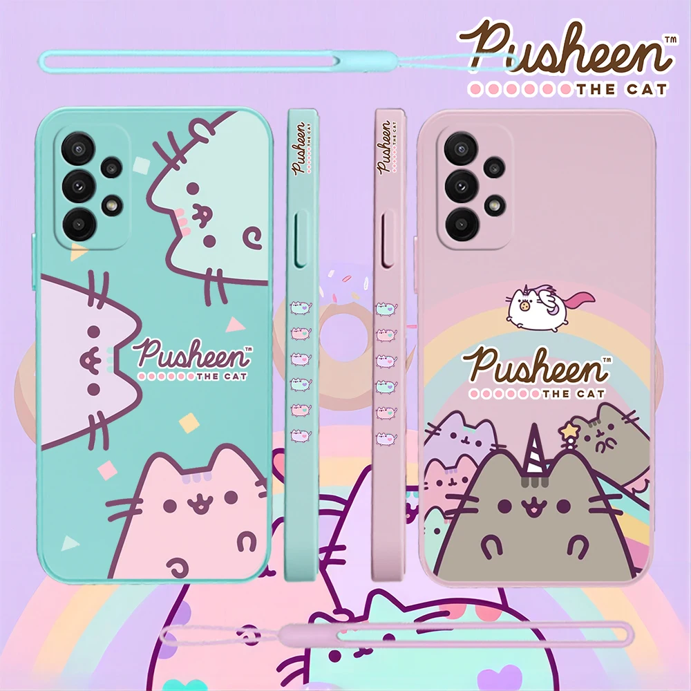 Cute Cartoon Cat P-Pusheens Case For Samsung A54 A34 A73 A53 A33 A23 A14 A13 A03 A04 A04S A72 A52 A52S A32 A22 A12 A71 A51 4G 5G