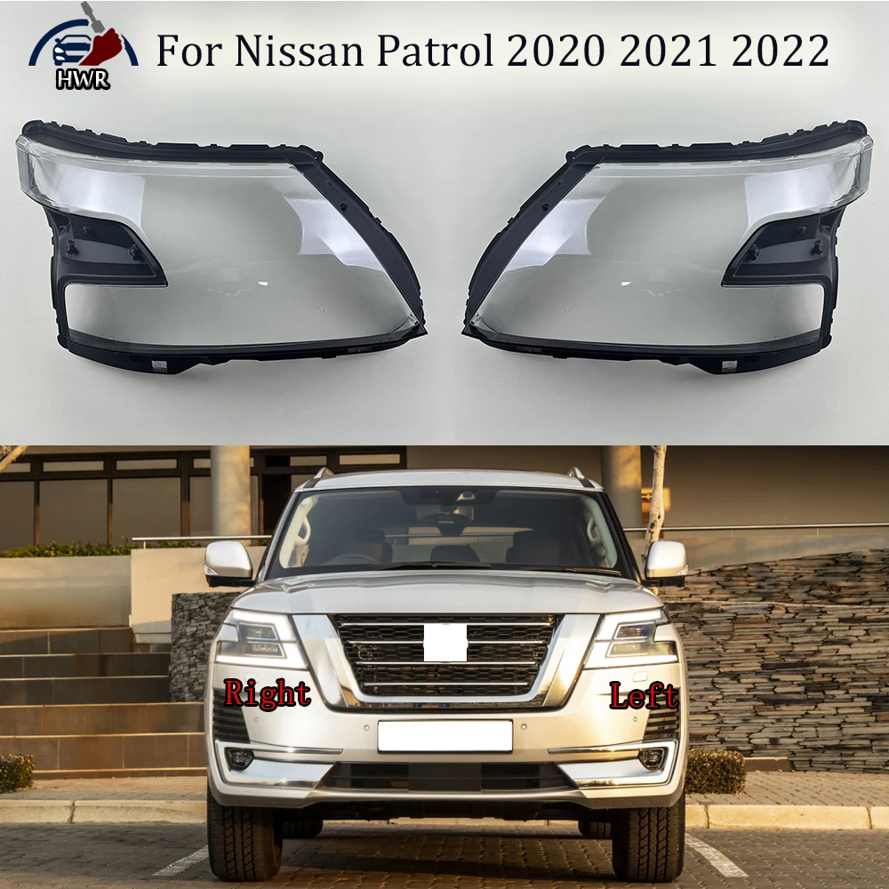 

For Nissan Patrol 2020 2021 2022 Headlight Shade Transparent Lampshade Lens Headlamp Cover Lamp Shell Plexiglass Black Edge