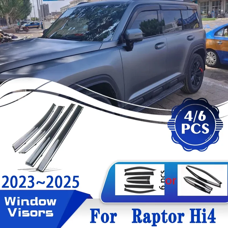 Déflecteurs de pluie de voiture pour Haval Raptor Hi4, pare-brise de fenêtre, pare-pluie, WeathershiPubld, accessoires de voiture, 2023, 2024, 2025, 4 pièces, 6 pièces