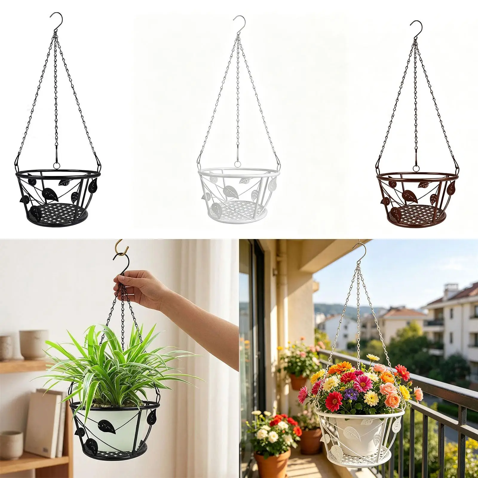 

Plant Hanging Basket Flower Pot Holder Planter Hanging Chain Metal Plant Hanger for Porches