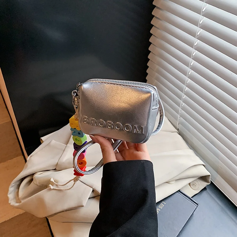 Dompet Persegi Kecil Multifungsi Kulit PU Dompet Koin Halterneck Sederhana Tas Headphone Selempang Tahan Lama Warna Solid Wanita