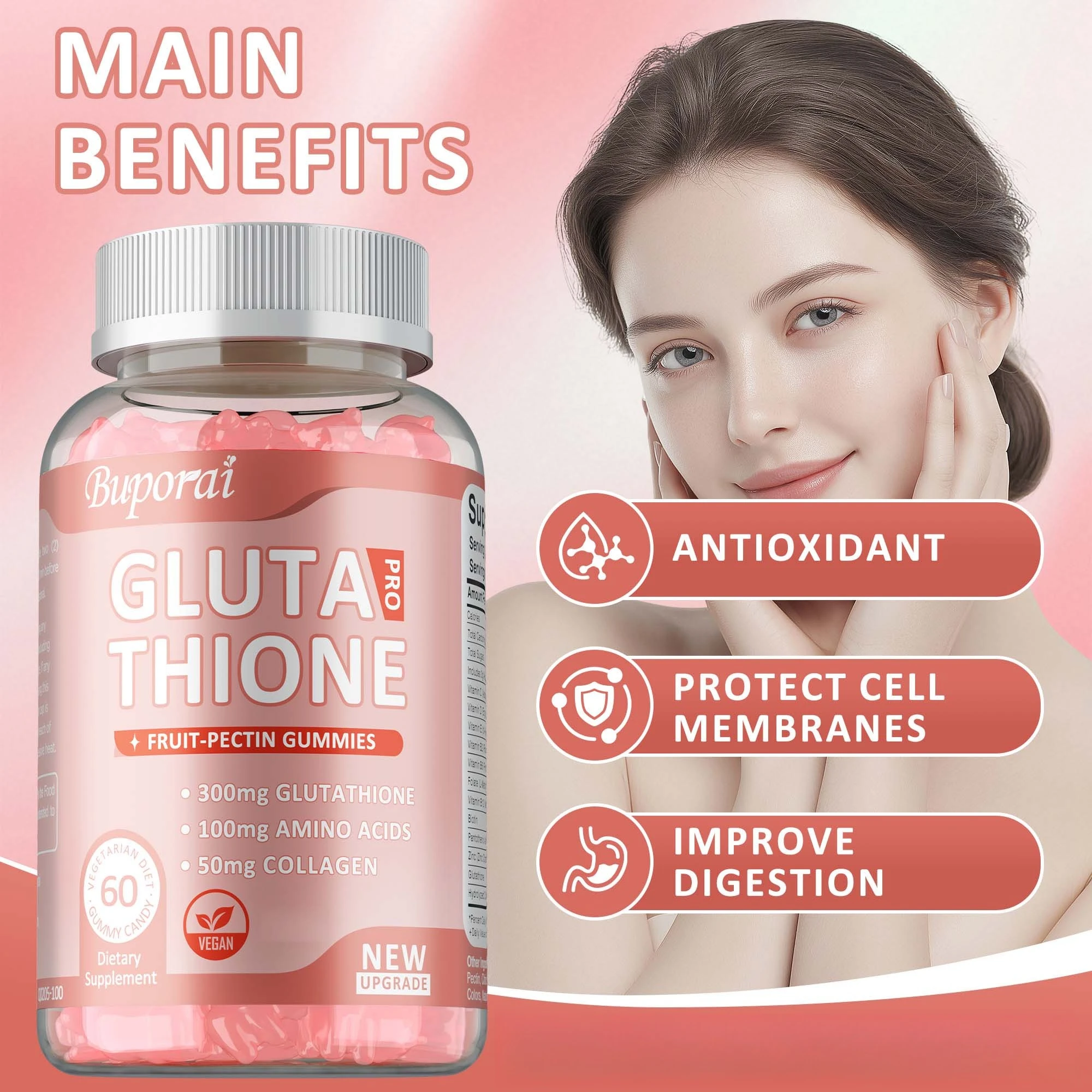 Glutathione Gummies - Support Cell Repair and Health, Anti-aging, Reduce Fine Lines, Support Hair,Skin and Nail Health, Vitality
