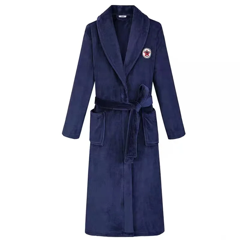 Thickened Flannel Men Robe Sleepwear Autumn Winter Warm Coral Fleece Bathrobe Gown Nightwear Loose Casual Home Wear Loungewear
