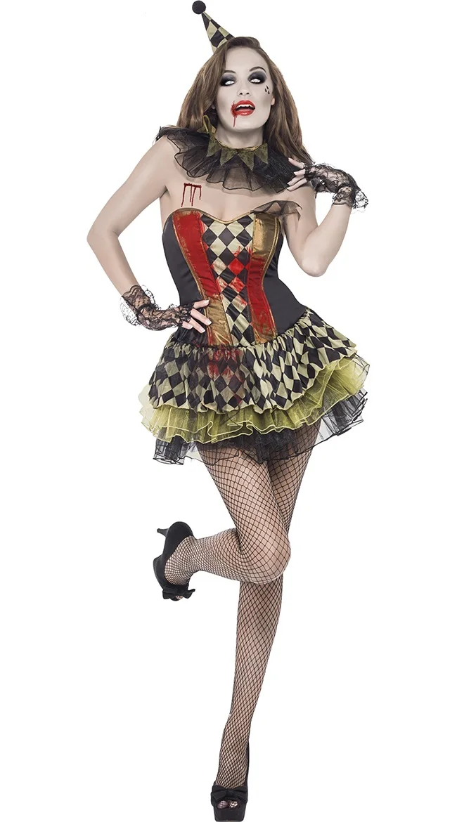 

loween Cosplay ort Skirt Circus Clown Performance Costume Bloodthirs Horror Theme Ladies' Ethnic Stage Wear