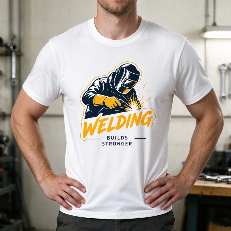 Welding Builds Stronger T-Shirt Welder Spark Graphic Tee Industrial Workwear Casual Welder Steelworker Metalworker Mechanic Top