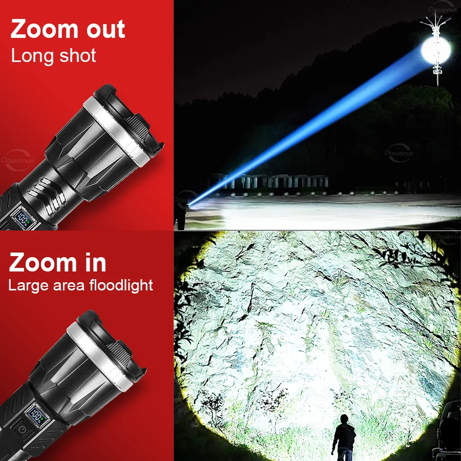 Most Poweful LED Flashlight 3800000LM Strong Light Torch Rechargeable Lamp High Power Long Shot 5km Tactical Flashlights Camping
