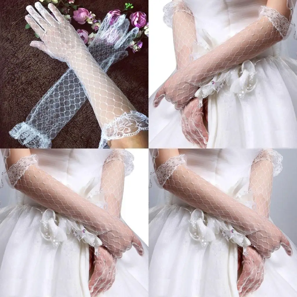 

R1WE Кружевные длинные перчатки с рюшами, элегантные летние свадебные варежки длиной до локтя