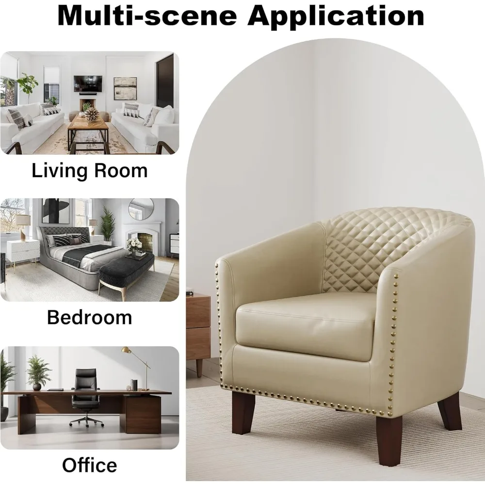 كرسي نادي منجد من الجلد الصناعي مع حواف مسامير، كرسي قراءة مريح لغرفة المعيشة وغرفة النوم وغرفة الاستقبال والمكتب #5