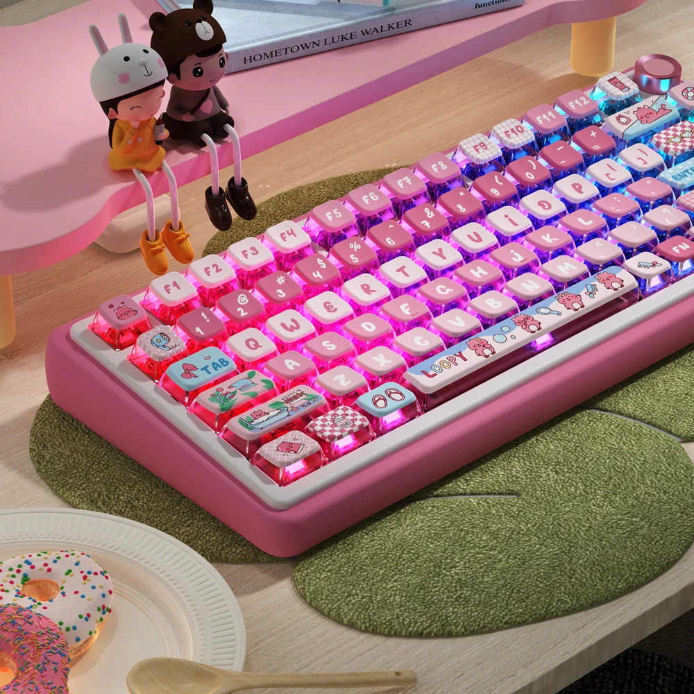 

Anime Loopy Transparent ASA Profile Keycaps Customized Cute Pink PBT+PC Material Keycaps Compatible with MX Mechanical Keyboard