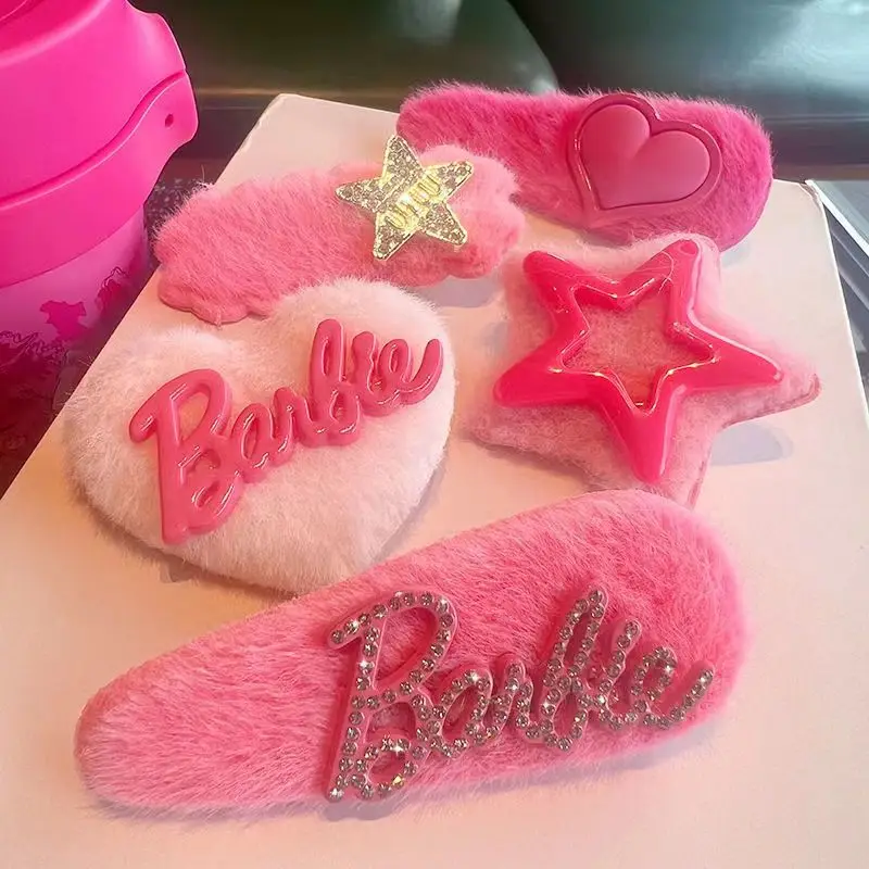 Nuovi fermagli per capelli rosa Barbie Kawaii fermagli per capelli principessa dolce peluche moda romantica stella accessori per capelli regali di compleanno per donne