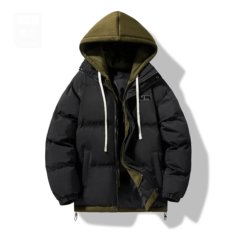 

Winter Men's Warm Down Padded Jackets Men Fake Two-Piece Thermal Snow Hooded Parkas Men Cotton Thick Windbreaker Jacket Clothing