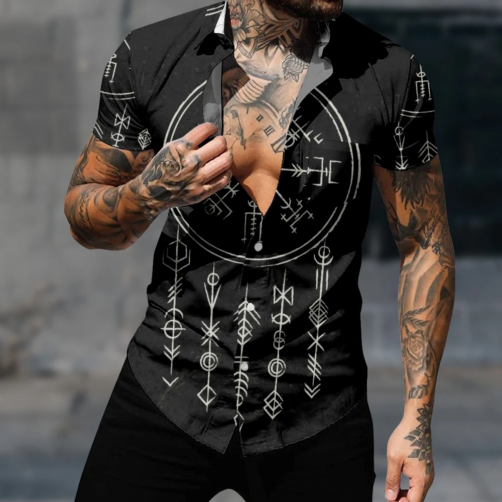 

Casual Hawaiian Shirt For Men's Fashion Y2k Short Sleeve Viking Pattern Streetwear Harajuku 3D Print Cozy Beach Clothes