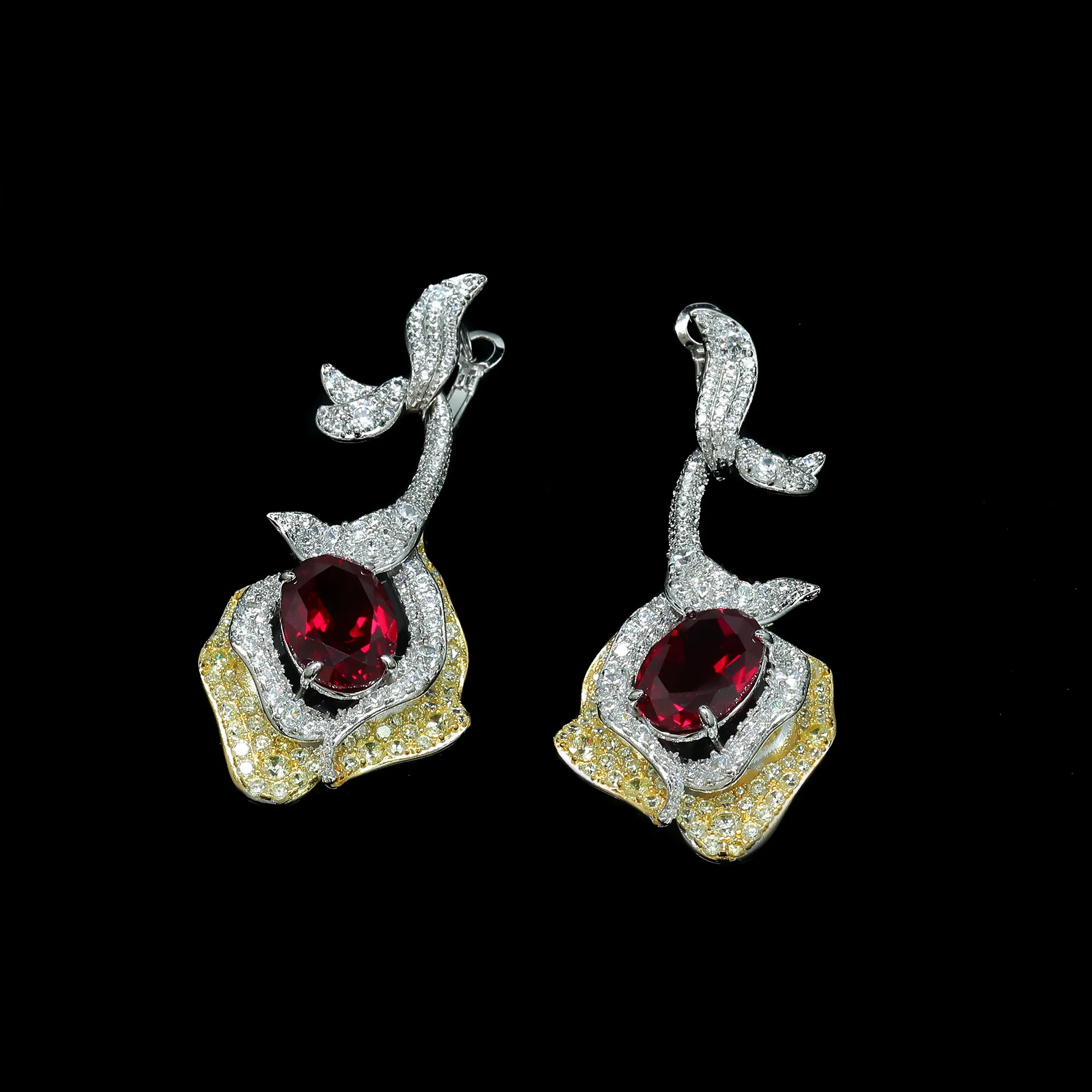 Luxury Lab Grown Ruby Drop Earrings Elegant 925 Sterling Silver Flower Design Fine Jewelry for Women's Engagement Banquet Gifts