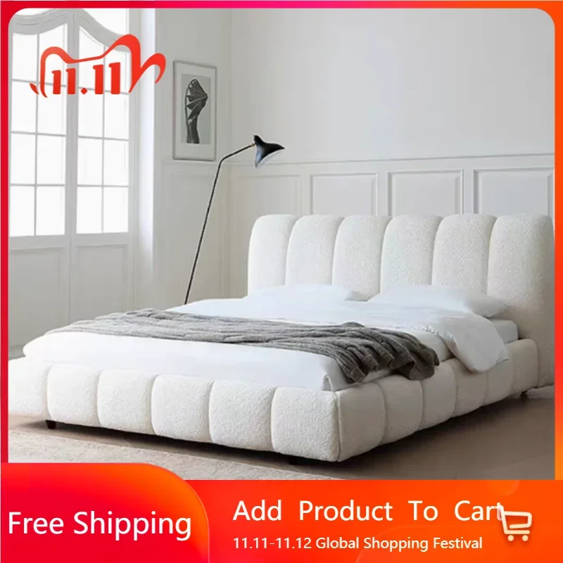 

European White Plush Double Bed Modern Wooden Soft Space Saving Small Double Beds Luxury Unique Muebles Postmodern Furniture