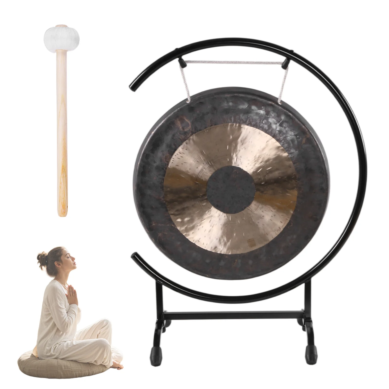 

18in Chinese Gongs on The Seaside C-Stand Gong Percussion Instrument with Mallet Great for Various Small Spaces