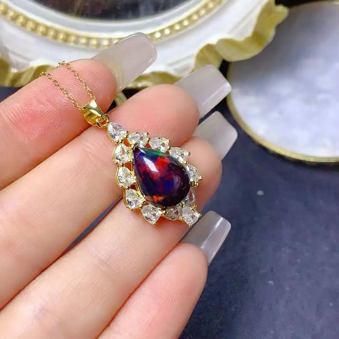 High Quality Black Opal Pendant For Sale Big Stone 14*10mm 925 Sterling Silver Classic Women pendant Natural and Real Opal